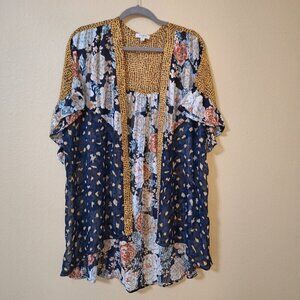 Umgee Mixed Animal/Floral Print Ruffle Kimono Topper Duster Size‎ S/M